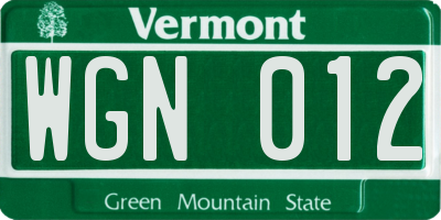 VT license plate WGN012