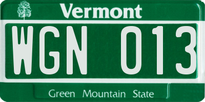 VT license plate WGN013