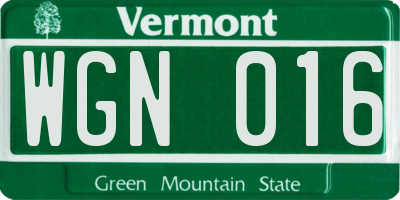 VT license plate WGN016