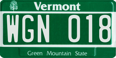 VT license plate WGN018