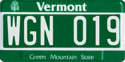 VT license plate WGN019