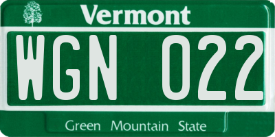 VT license plate WGN022