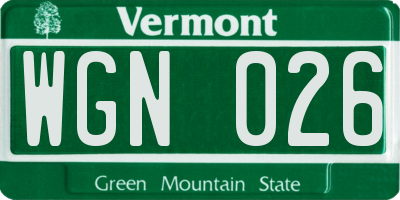 VT license plate WGN026