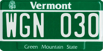 VT license plate WGN030