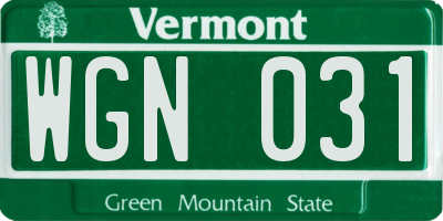 VT license plate WGN031