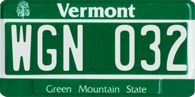 VT license plate WGN032