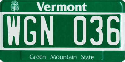 VT license plate WGN036