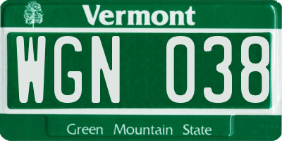 VT license plate WGN038