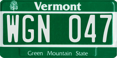 VT license plate WGN047
