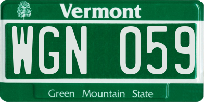VT license plate WGN059