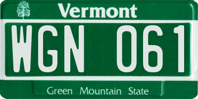 VT license plate WGN061