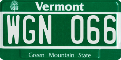 VT license plate WGN066