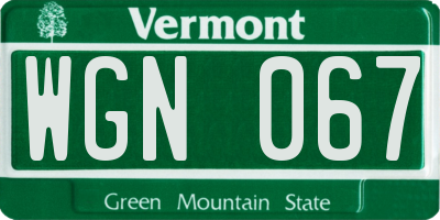 VT license plate WGN067