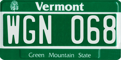 VT license plate WGN068
