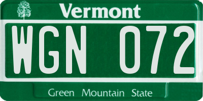 VT license plate WGN072