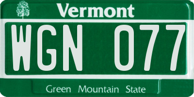 VT license plate WGN077