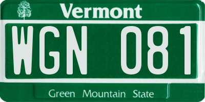 VT license plate WGN081