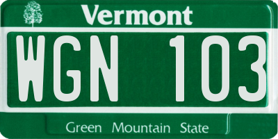 VT license plate WGN103