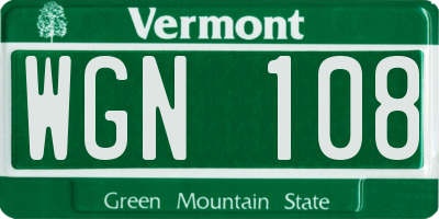 VT license plate WGN108