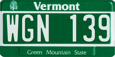 VT license plate WGN139