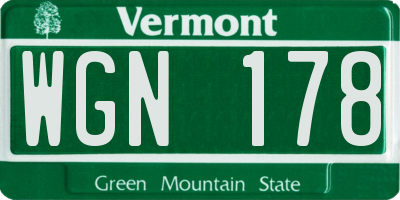 VT license plate WGN178