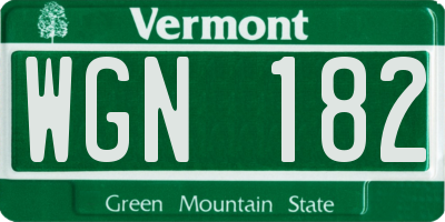 VT license plate WGN182
