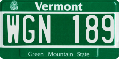 VT license plate WGN189
