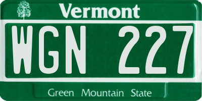 VT license plate WGN227