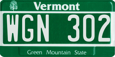 VT license plate WGN302