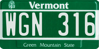 VT license plate WGN316