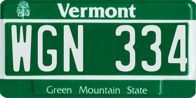 VT license plate WGN334