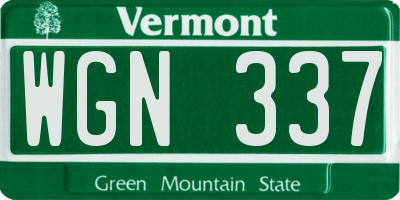 VT license plate WGN337