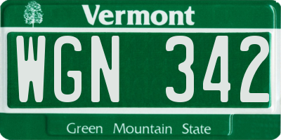VT license plate WGN342