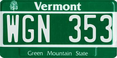 VT license plate WGN353