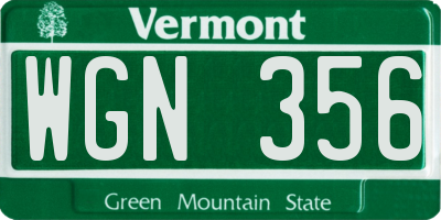 VT license plate WGN356