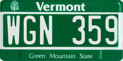 VT license plate WGN359