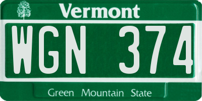 VT license plate WGN374