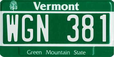 VT license plate WGN381