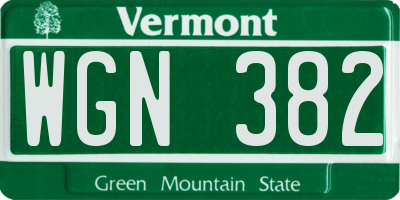VT license plate WGN382