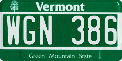 VT license plate WGN386