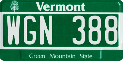 VT license plate WGN388