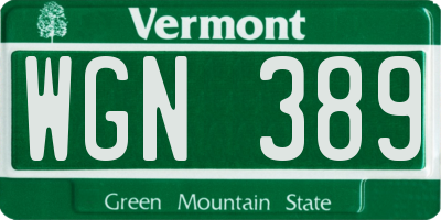VT license plate WGN389