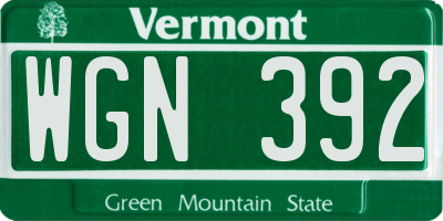 VT license plate WGN392
