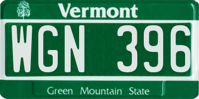 VT license plate WGN396
