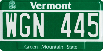VT license plate WGN445