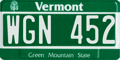 VT license plate WGN452
