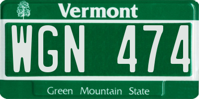 VT license plate WGN474