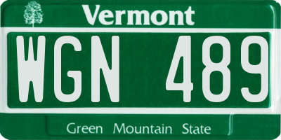 VT license plate WGN489