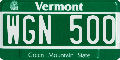VT license plate WGN500