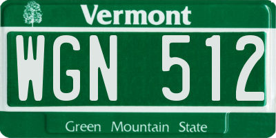 VT license plate WGN512